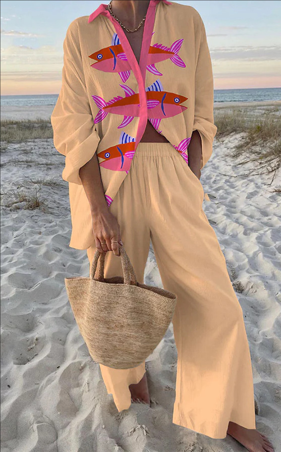 Evalisse™ | Ensemble Survêtement Femme Imprimé Poissons Roses
