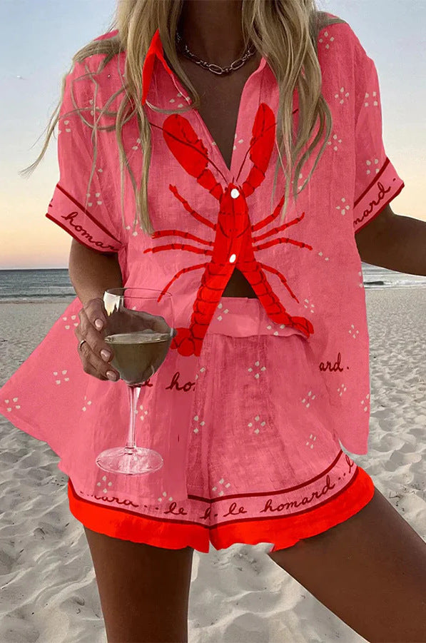 Pallina™ | Ensemble Femme Court Imprimé Homard Rose