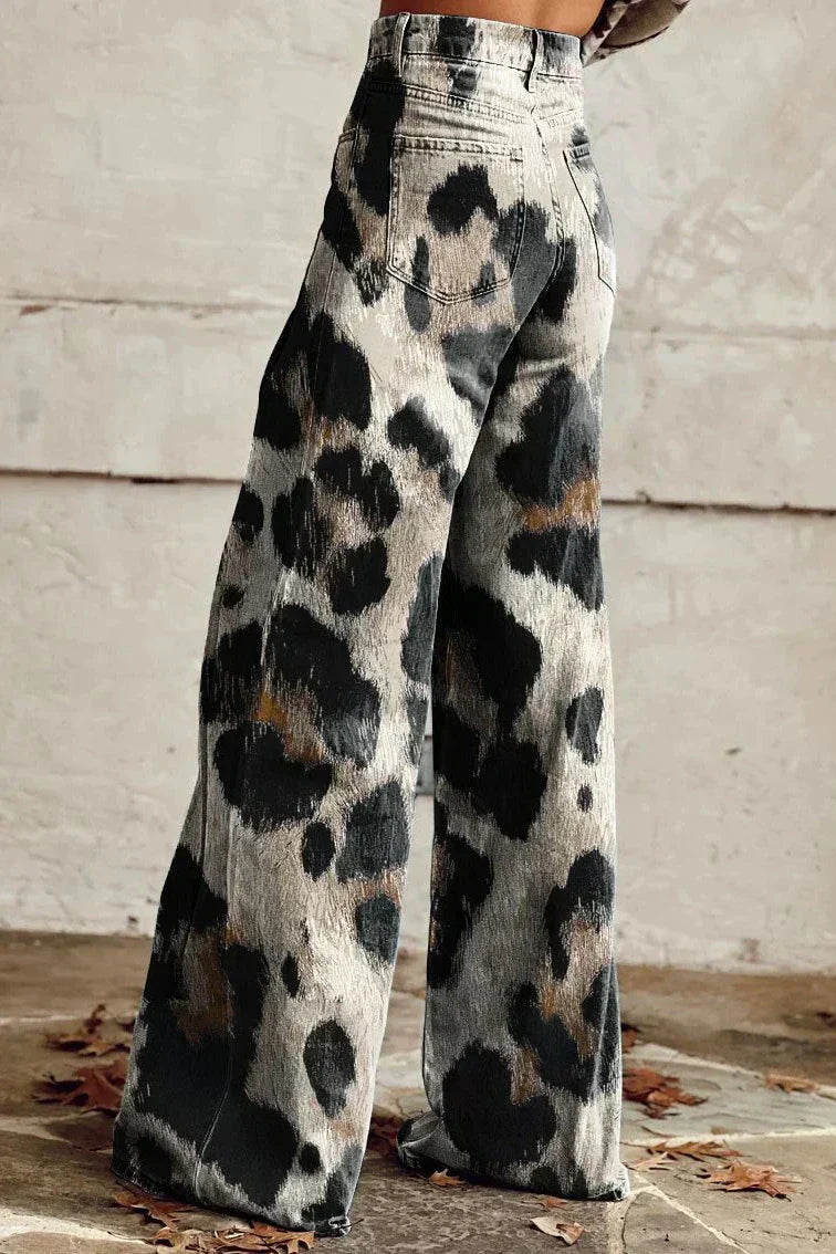 Solène | Pantalon Évasé Wild Brush Imprimé Léopard