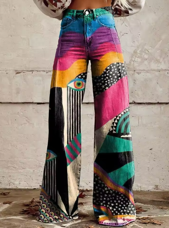 Anaïs | Pantalon Évasé à Imprimé Abstrait