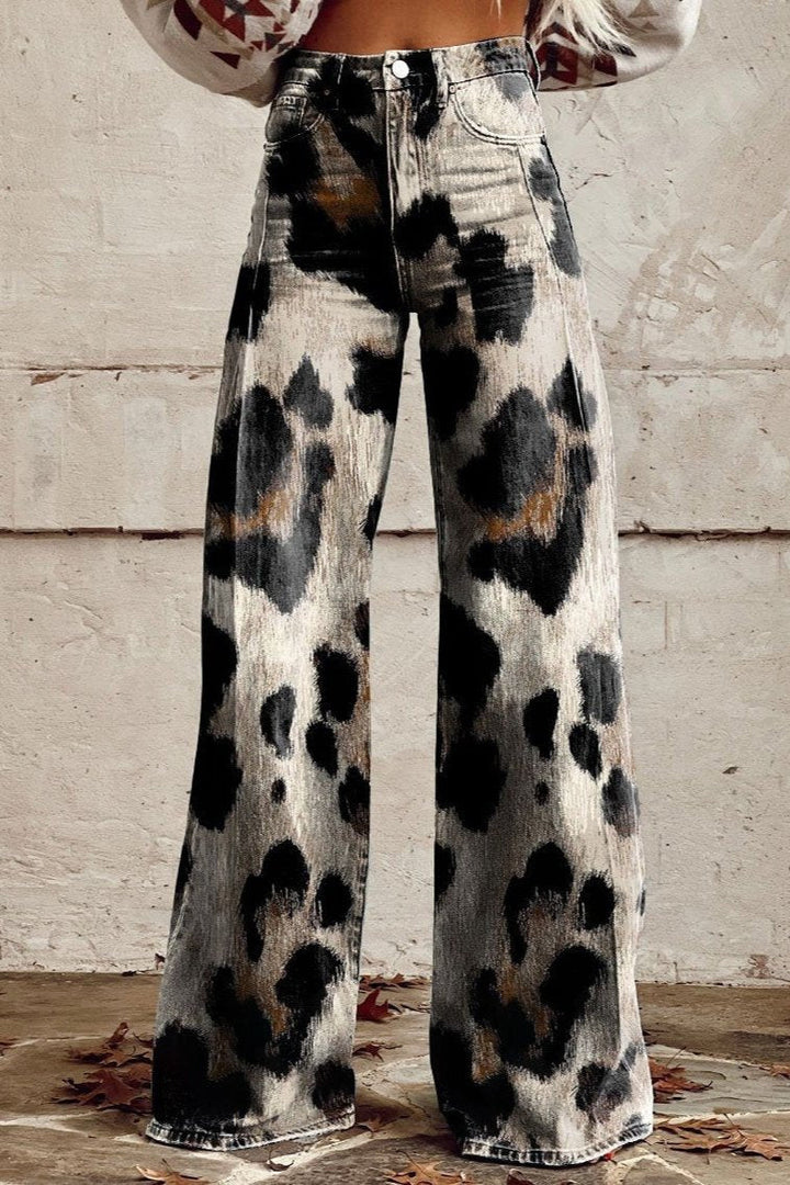 Solène | Pantalon Évasé Wild Brush Imprimé Léopard