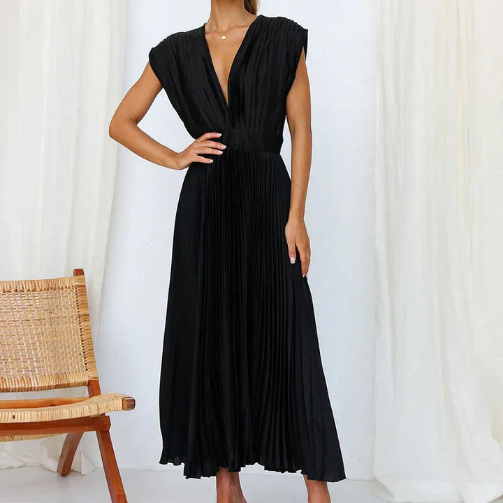 Aroa - Robe longue plissée avec ceinture