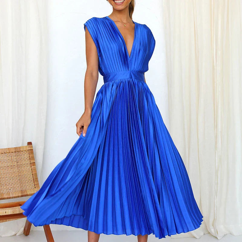 Aroa - Robe longue plissée avec ceinture