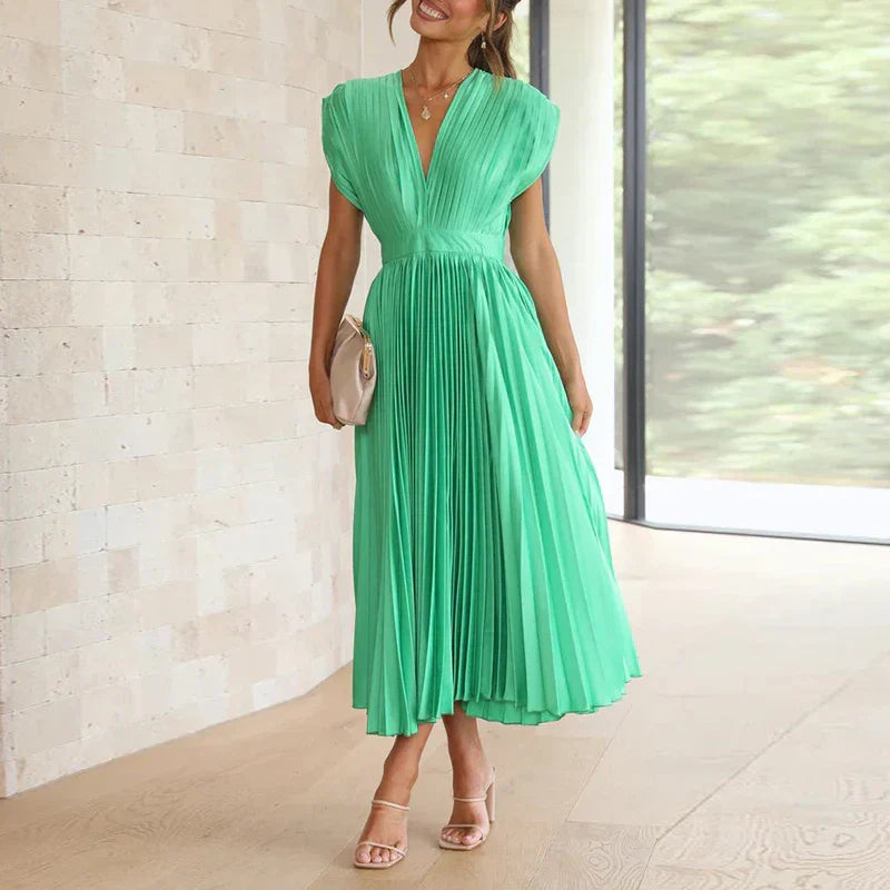 Aroa - Robe longue plissée avec ceinture