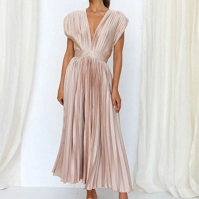 Aroa - Robe longue plissée avec ceinture