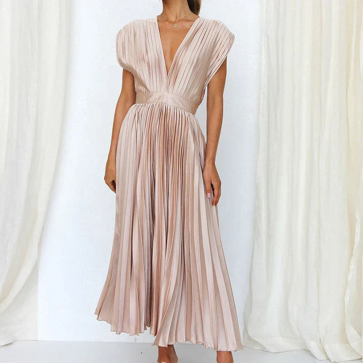 Aroa - Robe longue plissée avec ceinture