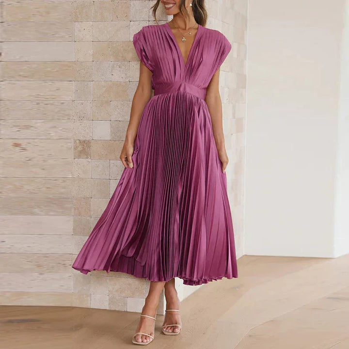 Aroa - Robe longue plissée avec ceinture