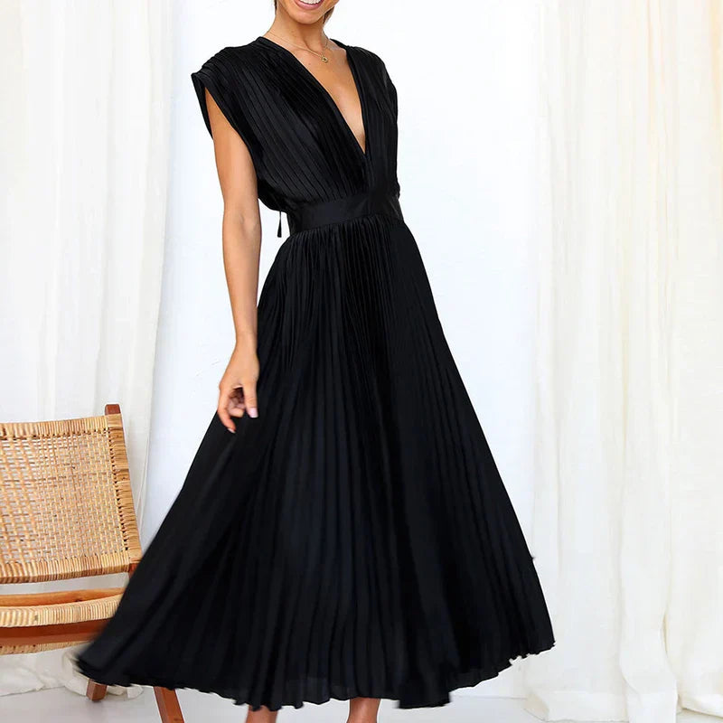 Aroa - Robe longue plissée avec ceinture