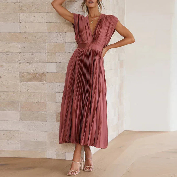 Aroa - Robe longue plissée avec ceinture