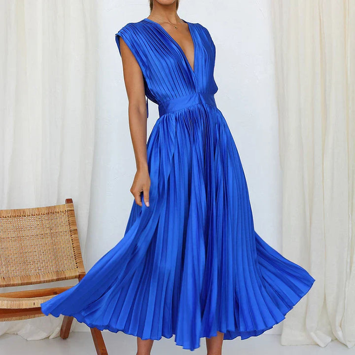 Aroa - Robe longue plissée avec ceinture