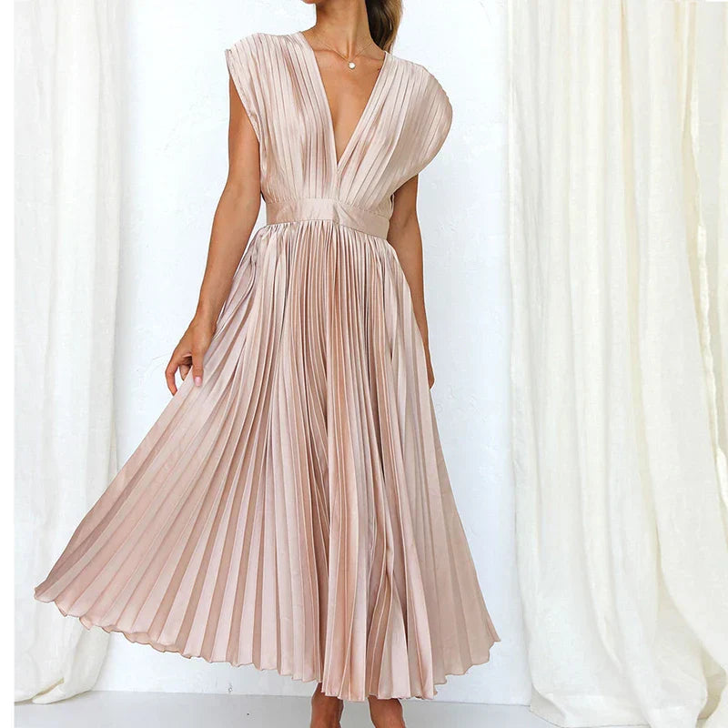 Aroa - Robe longue plissée avec ceinture