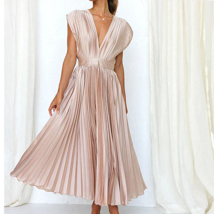 Aroa - Robe longue plissée avec ceinture