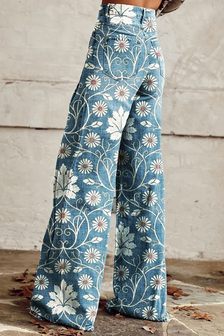 Élodie | Pantalon Large Vintage à Imprimé Marguerites