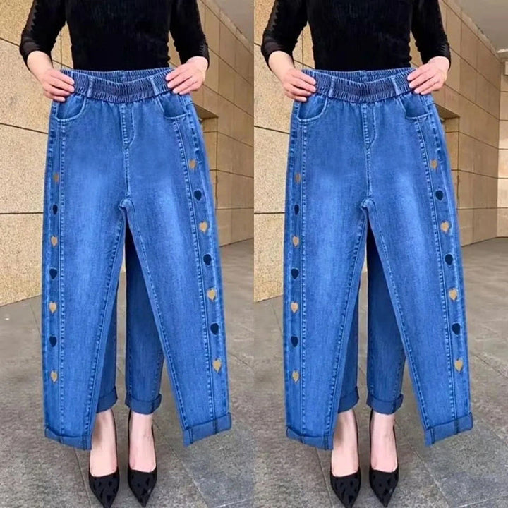 Soraya™ - Jeans hautement élastiques pour femmes avec broderie de motif cœur