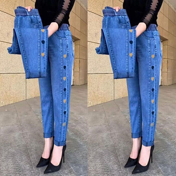 Soraya™ - Jeans hautement élastiques pour femmes avec broderie de motif cœur